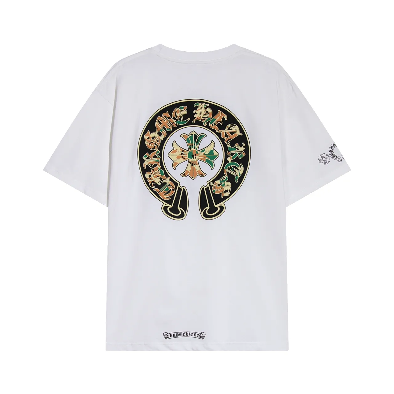 P150 Chrome Hearts Chrome Hearts Sanskrit Horseshoe Camouflage Print Short Sleeve Size: SMLXL Color: Black White